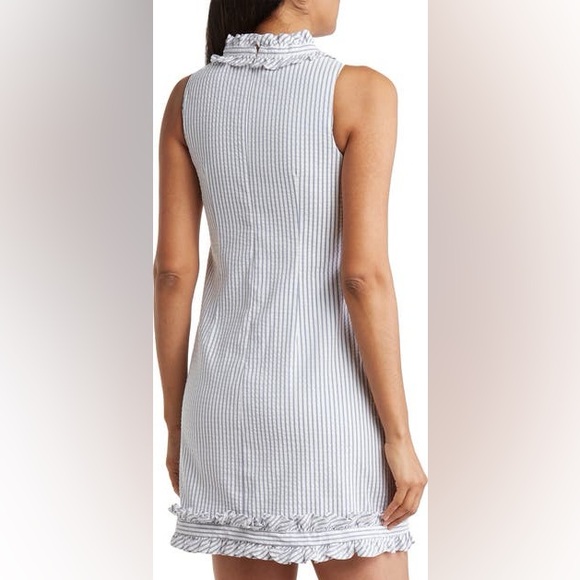 Eliza J Blue and White Striped Sleeveless Seersucker Sheath Dress Size 6 - Picture 2 of 8
